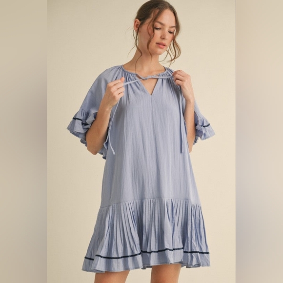 Jofifl Light Blue Solid Short Sleeve Pocketed Dress Large - Picture 1 of 13